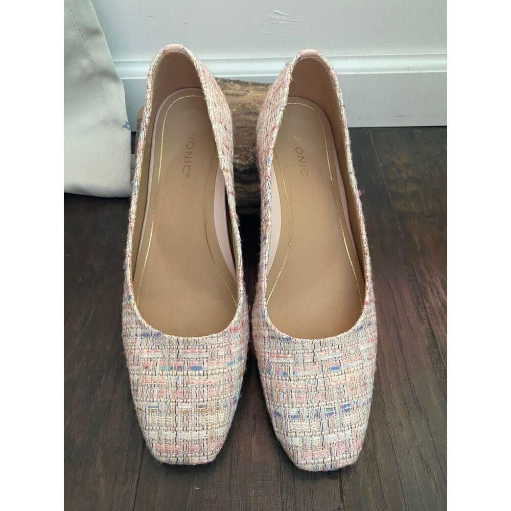 EUC Vionic Luxama Pastel Boucle Tweed Square Toe Flats 41 9